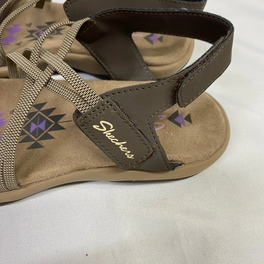 Skechers Women's Reggae Slim Summer Getaway Brown Tan Strappy Sandals Size 6 - Picture 3 of 9